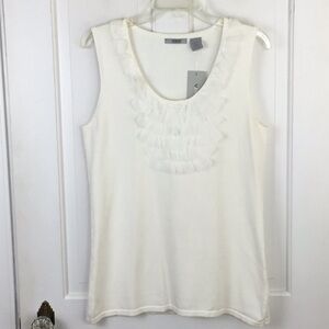 Verve Sleeveless Sweater Top Ruffle front Scoop Neck Size L NWT